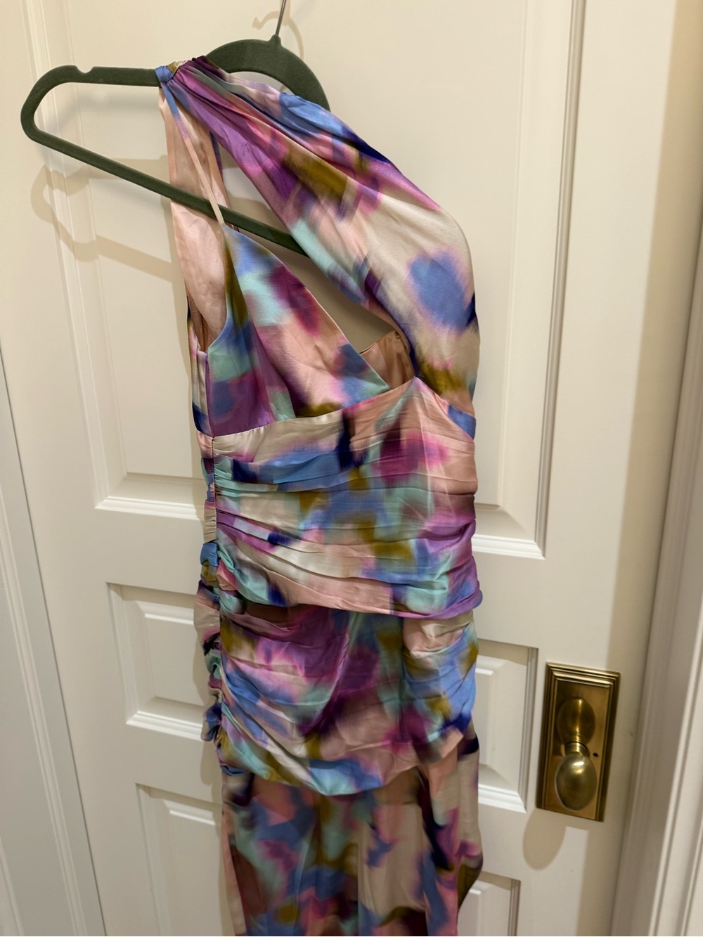 NICHOLAS One-Shoulder Watercolor Dress in Pink, Blue & Purple